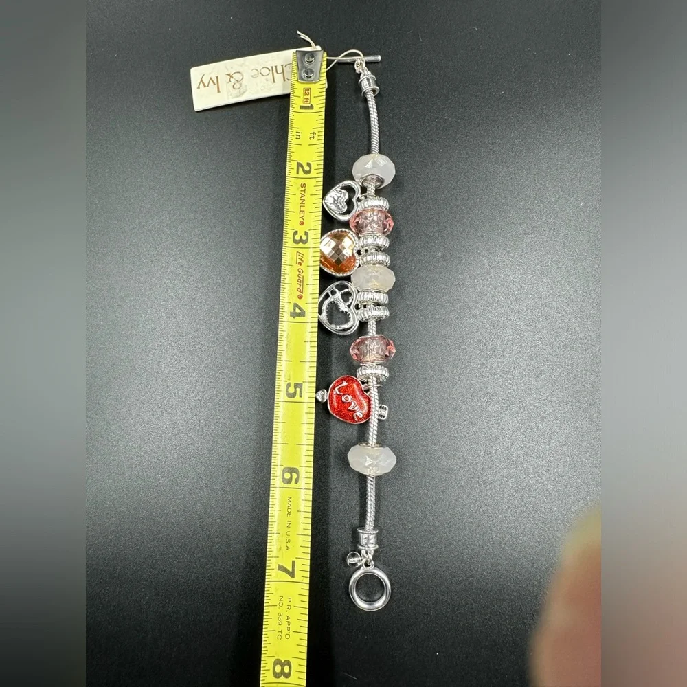 NWT Chloe & Ivy Hearts Love Enamel and Faceted Beads Slider Charm Bracelet